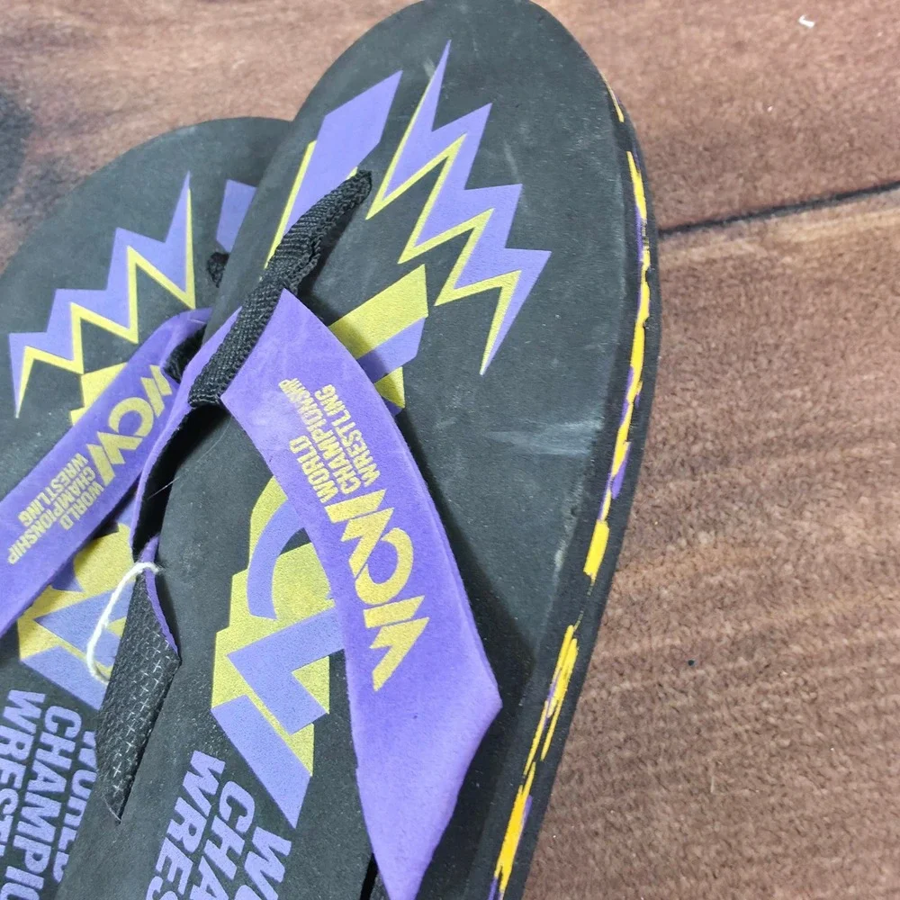 WCW Flip Flops Mens OS Black Good Vintage World Championship Wrestling Logo